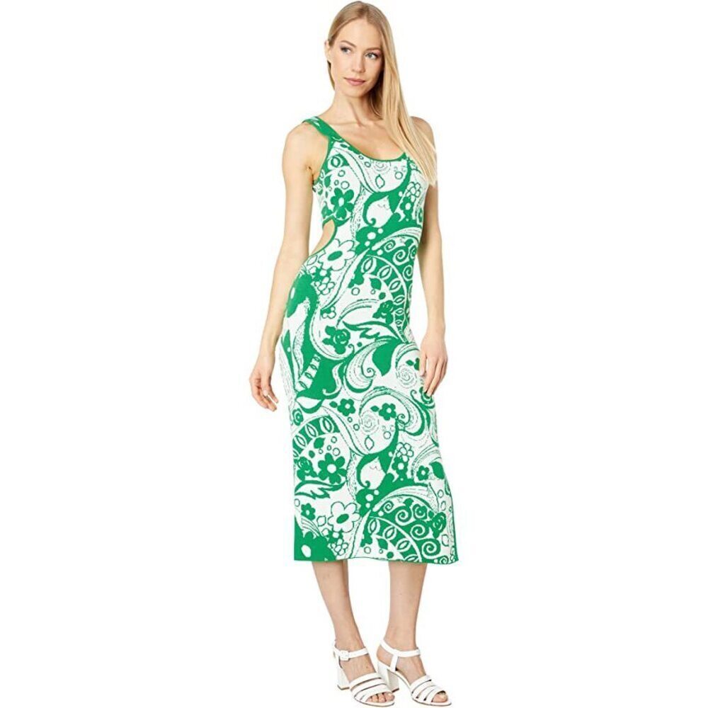 WAYF '98 Women's Double Take Cutout Knit Tank Dress In Green Kelly Swirl Size S